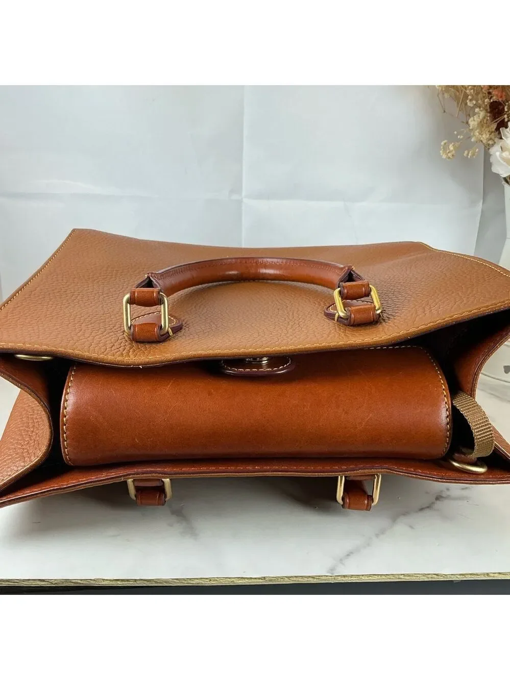 Dooney & Bourke Brown Tan‎ Leather Satchel Hand Shoulder Crossbody Bag